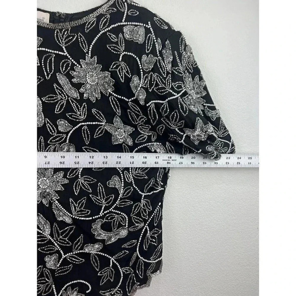 VINTAGE LAURENCE KAZAR HEAVY SEQUIN DRESSY Black And Silver Floral SIZE XL Zip - Picture 5 of 7